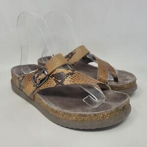 Mephisto Sandals EU37 US7 Helen Tan Snakeskin Print Leather Comfort Slides Thong